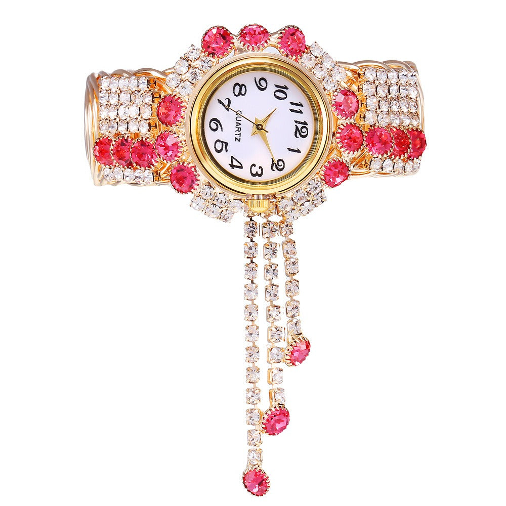New Fashion Women's Full Diamond Alloy Fashion Watch Creative Tassel Quartz Bracelet Watch Women's Style - Korvel