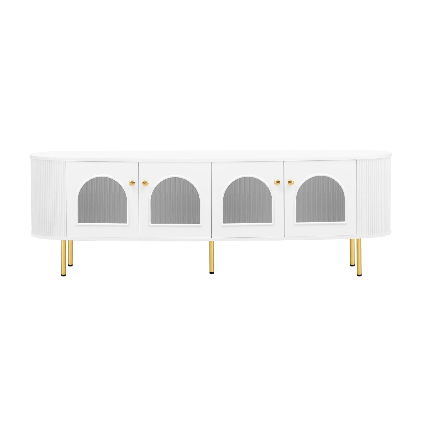 U-Can Modern TV Stand for TVs up to 80 Inches, Entertainment Center with 4 Cabinets, Wood with Metal Legs and Handles White - Korvel