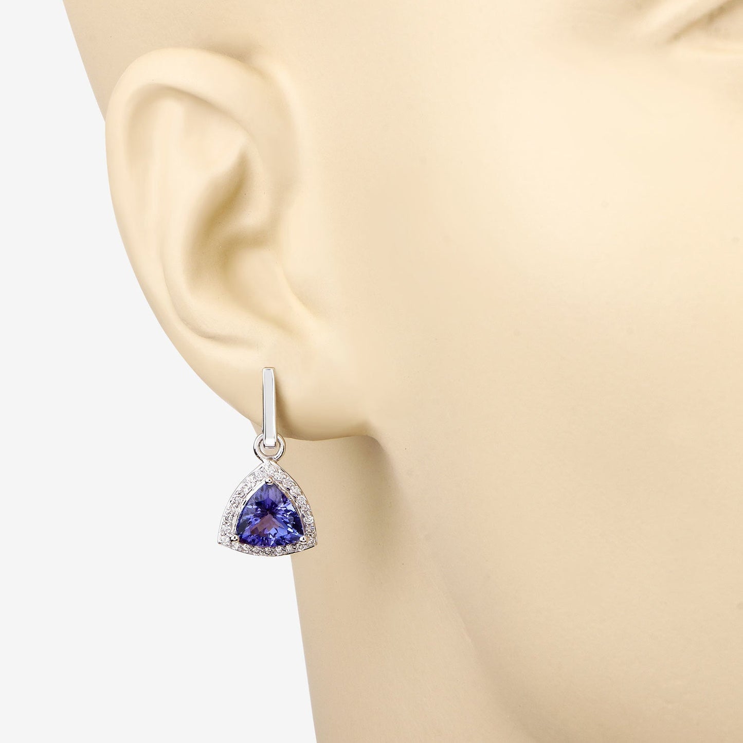 3.86 Carat Genuine Tanzanite and White Diamond Earrings in 14K White Gold