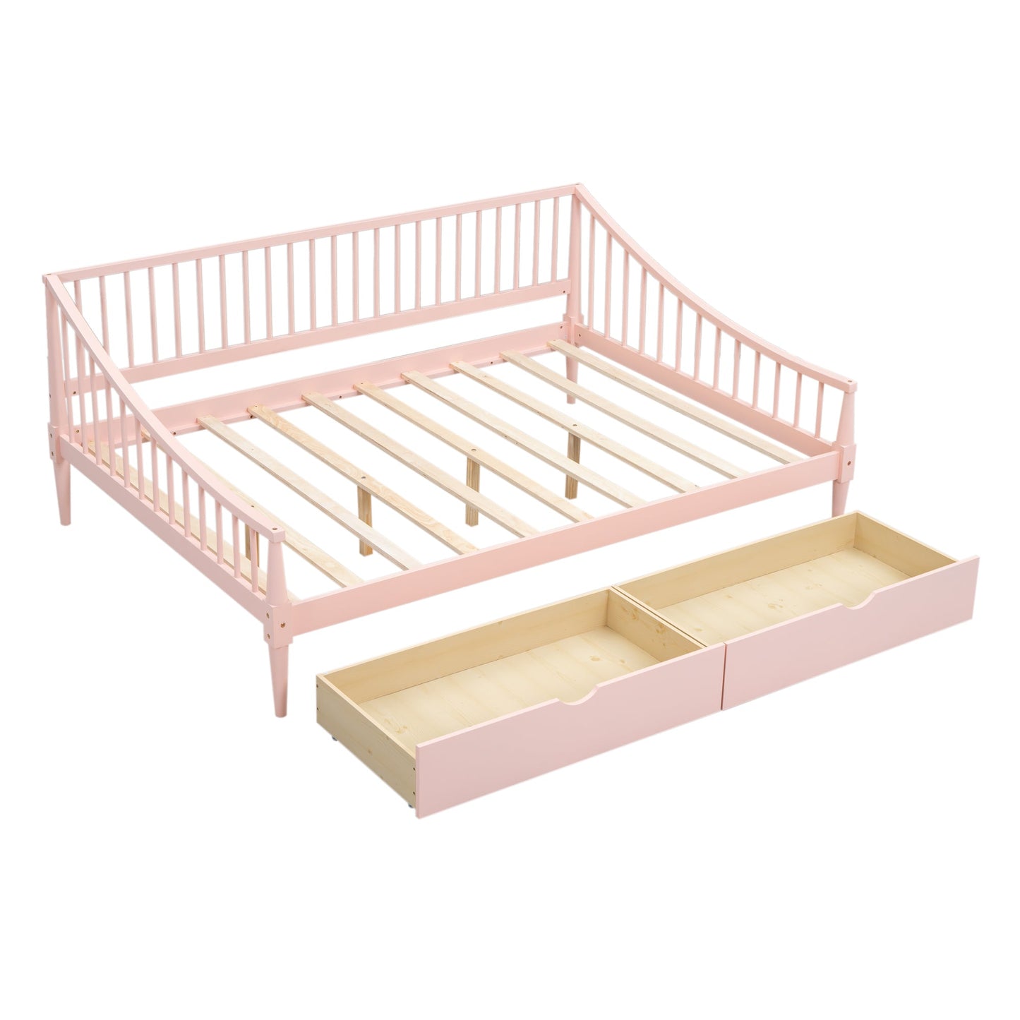 Full Size Daybed with Two Storage Drawers and Support Legs Pink - Korvel