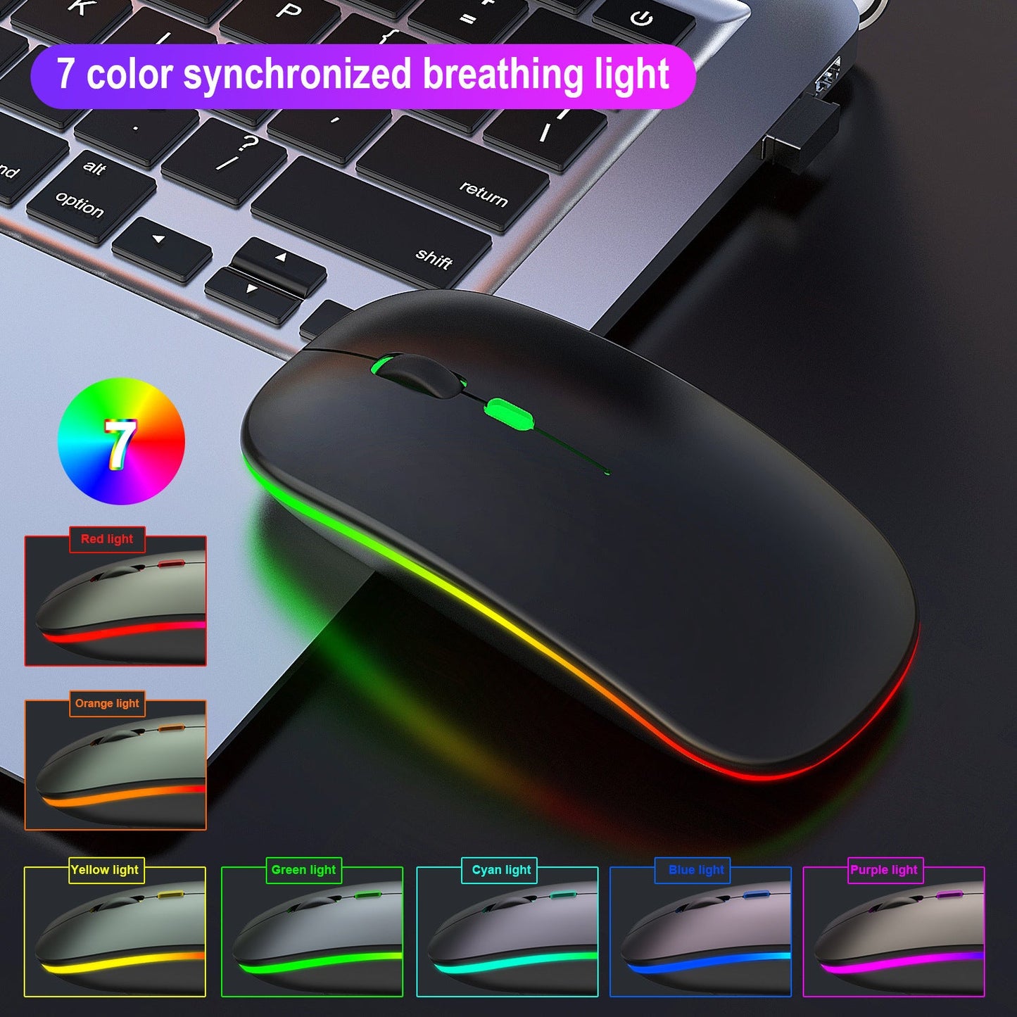 Souris sans fil lumineuse colorée 2.4G pour bureau et maison