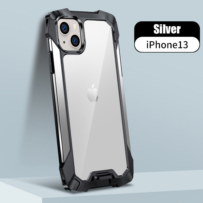 New Transparent Back Panel Protective Case Is Suitable For iPhone 13 Pro Promax Mini Metal Airbag Anti-Drop Mobile Phone Case - Korvel