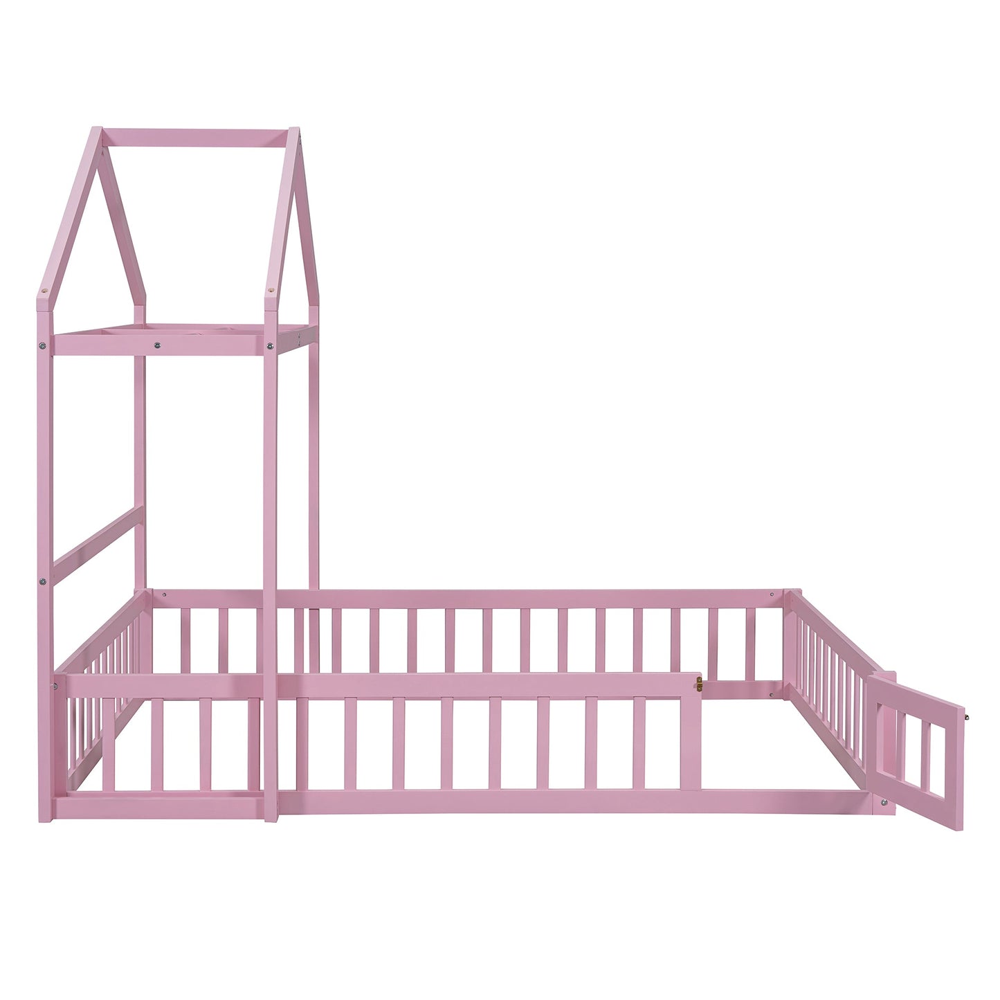 Wooden Full Size Children's Bed with Detachable Headboard and Integrated Clothes Drying Rack, Pink - Korvel