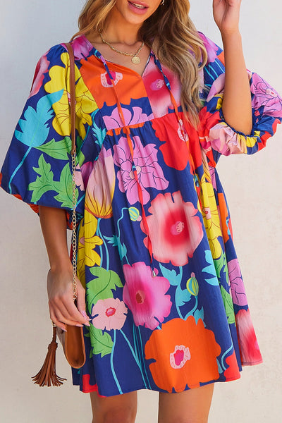 Chic Floral Tie Neck Dress - Elegant & Versatile for Every Occasion - Korvel