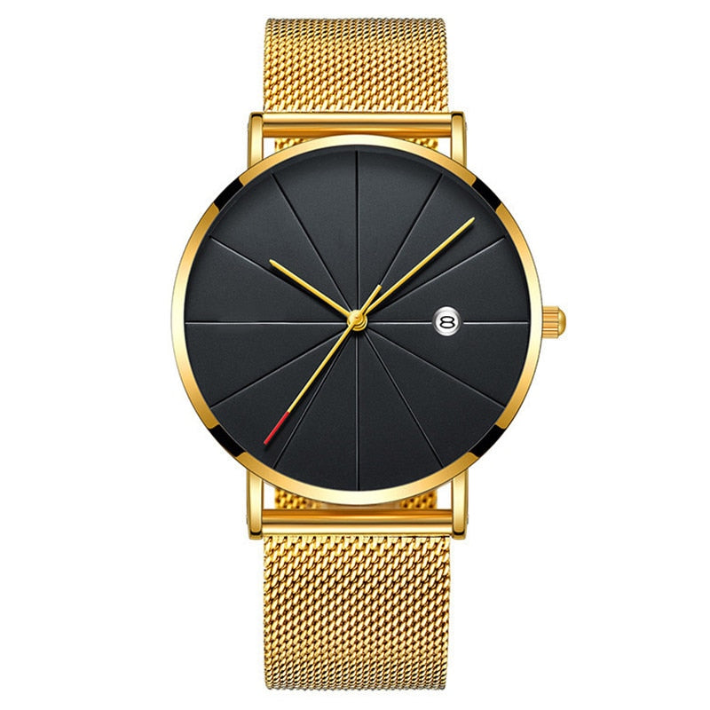 Simple Men's Watch Stainless Steel Mesh Band Watches Classic Quartz Date Wristwatch Casual Luxury Masculino Relogios - Korvel