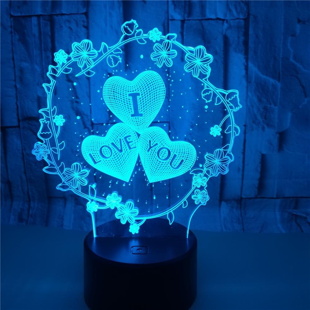 3D Lamp Pattern I LOVE YOU Valentine's Day Wedding Gift Colorful Touch Love 3D LED Lamp - Korvel