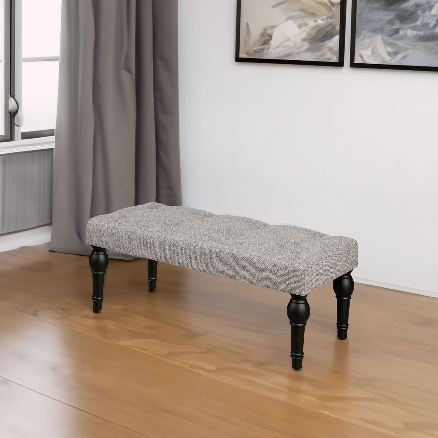 Ottoman Bench 4-thickened Roman Column Feet French Upholstered Bedside Bench For Bedroom Living Room Entryway - Korvel