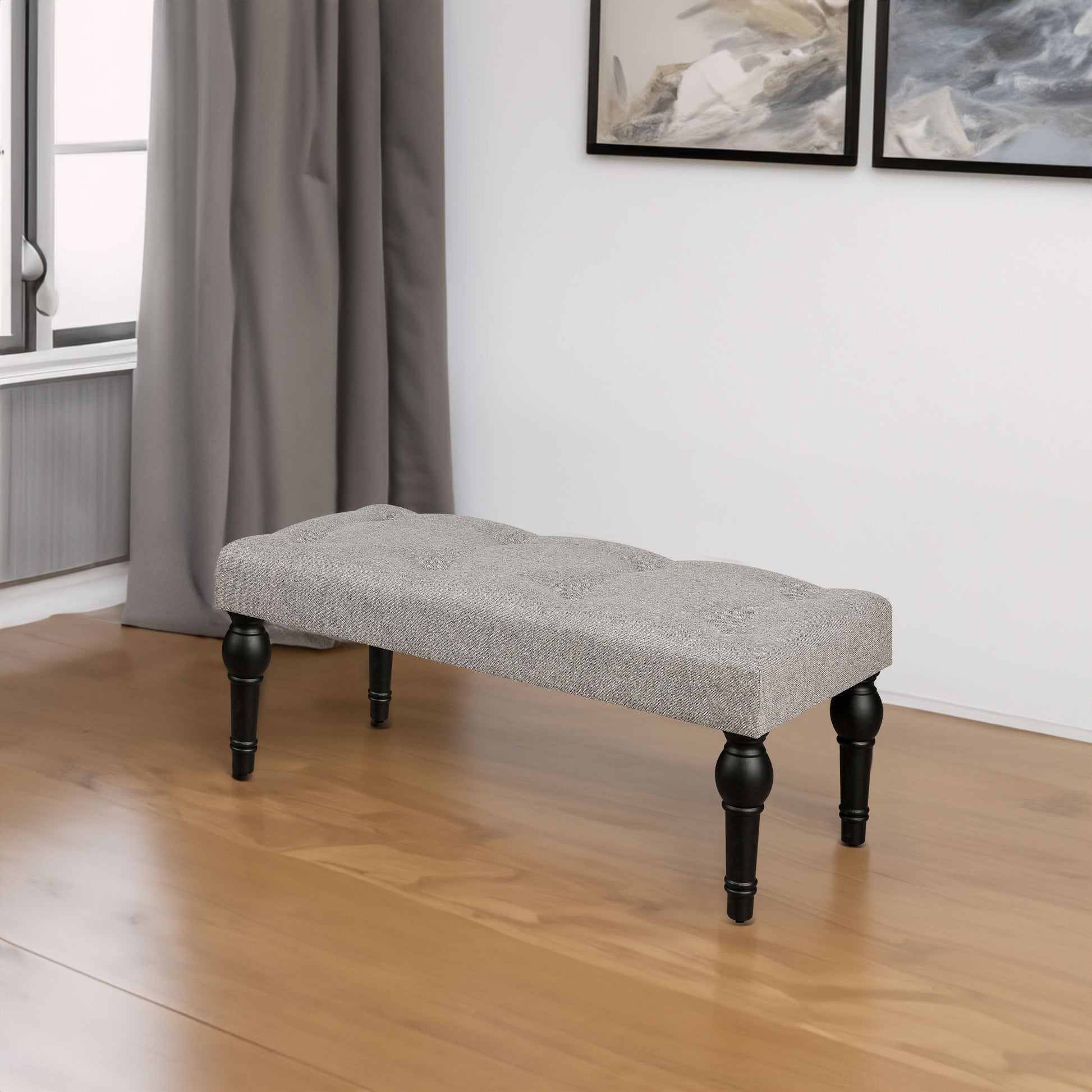 Ottoman Bench 4-thickened Roman Column Feet French Upholstered Bedside Bench For Bedroom Living Room Entryway - Korvel