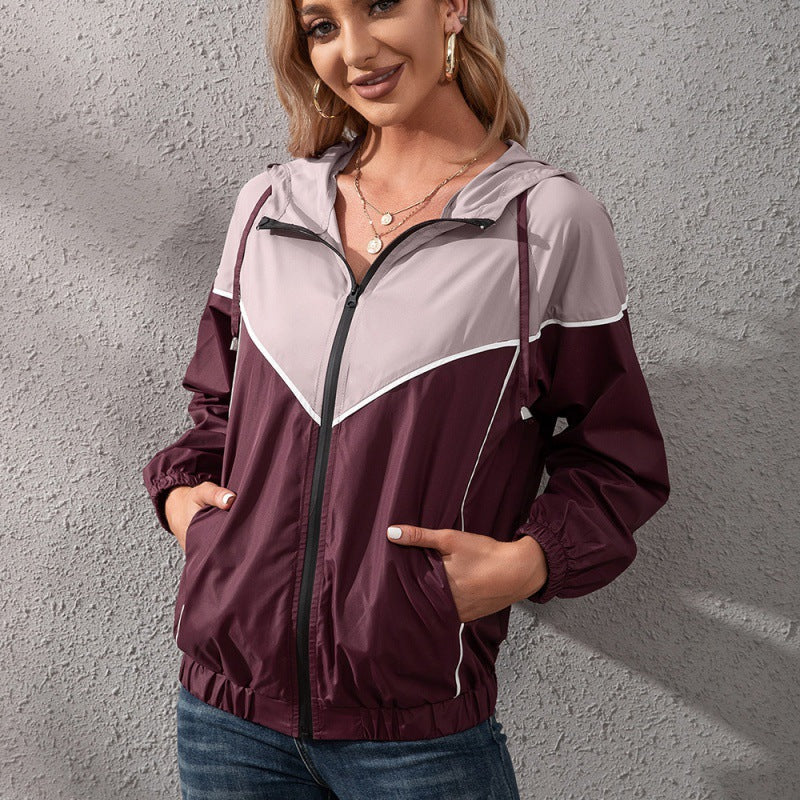 Women's Hooded Waterproof Jacket in Khaki, Blue, and Wine Red