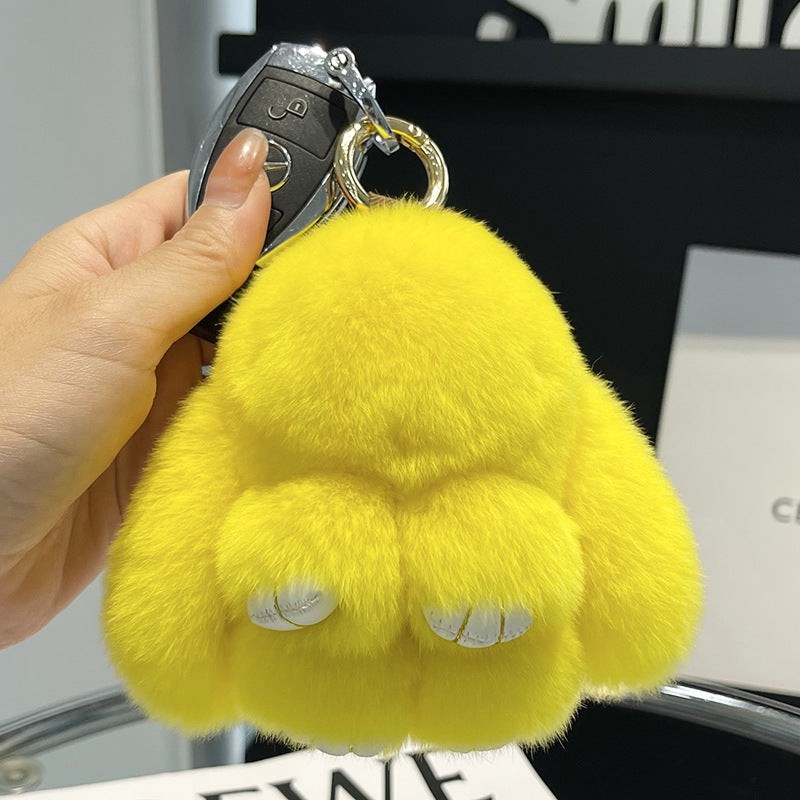 Cute Rex Rabbit Fur Doll Bunny Car Keychain Pendant Mini Bag Plush Dead Ornament Rabbit - Korvel