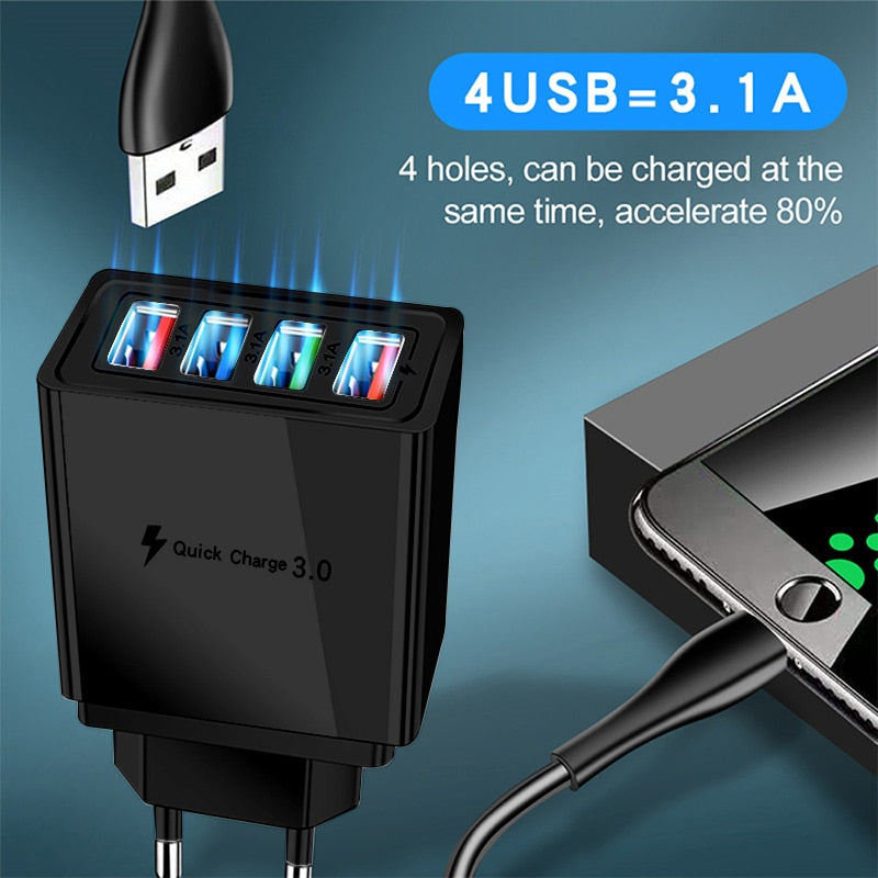 3.1A 4usb Mobile Phone Charger Travel Charger Charging Plug European Regulation Charging Head Charging Plug - Korvel