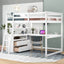 Cama loft de tamaño completo con escritorio y estantes, dos cajones incorporados