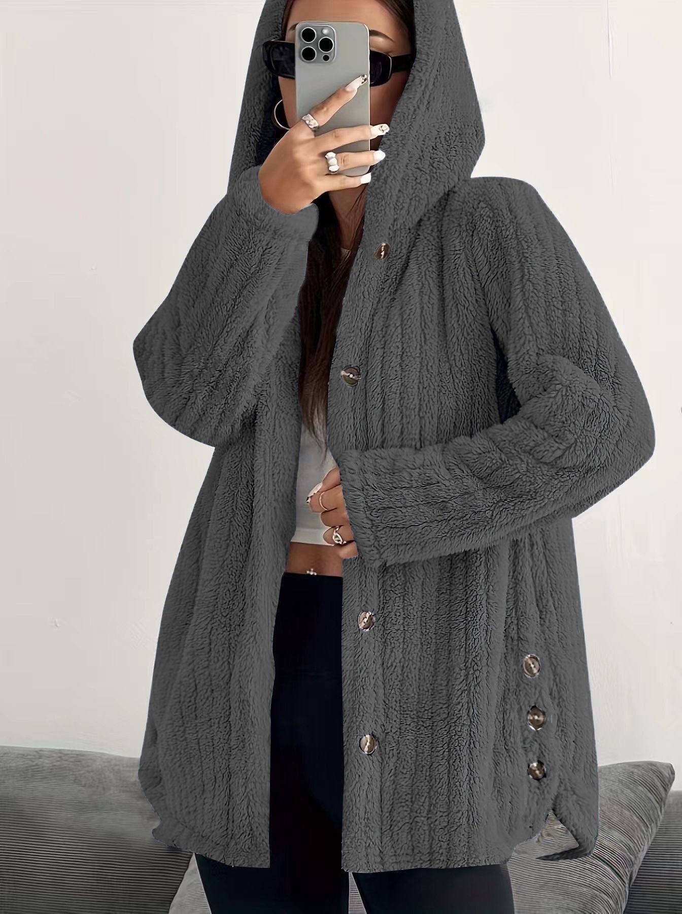 Hooded Loose Plush Coat for Women