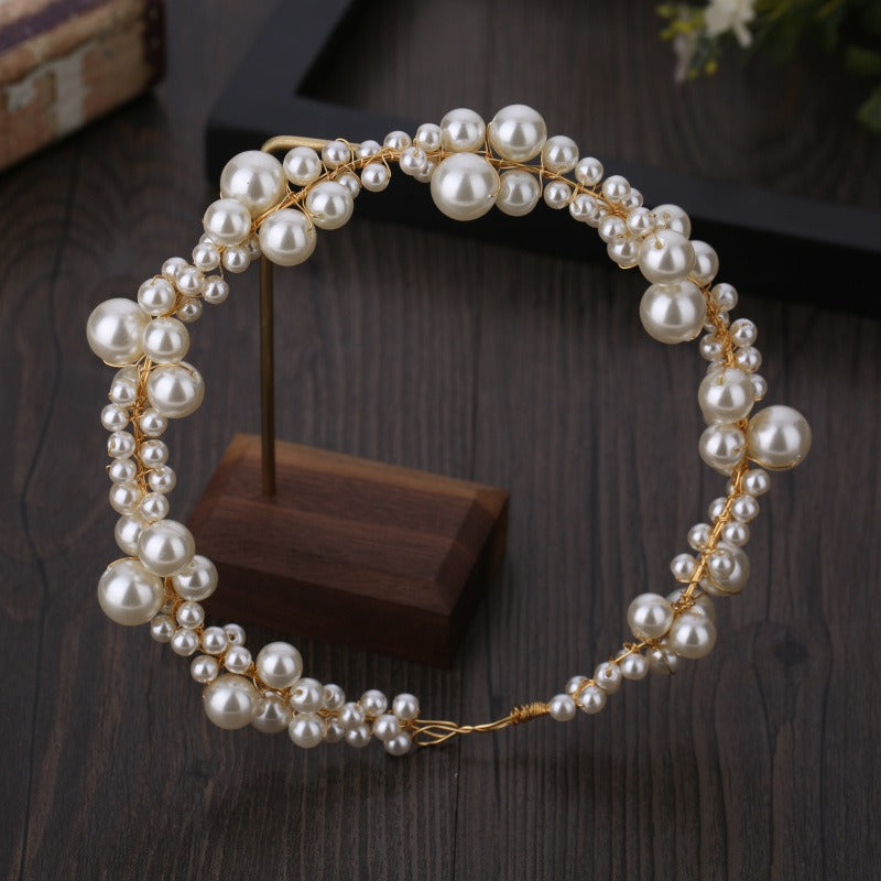Handmade pearl twisted bead beaded soft chain headband headwear - Korvel