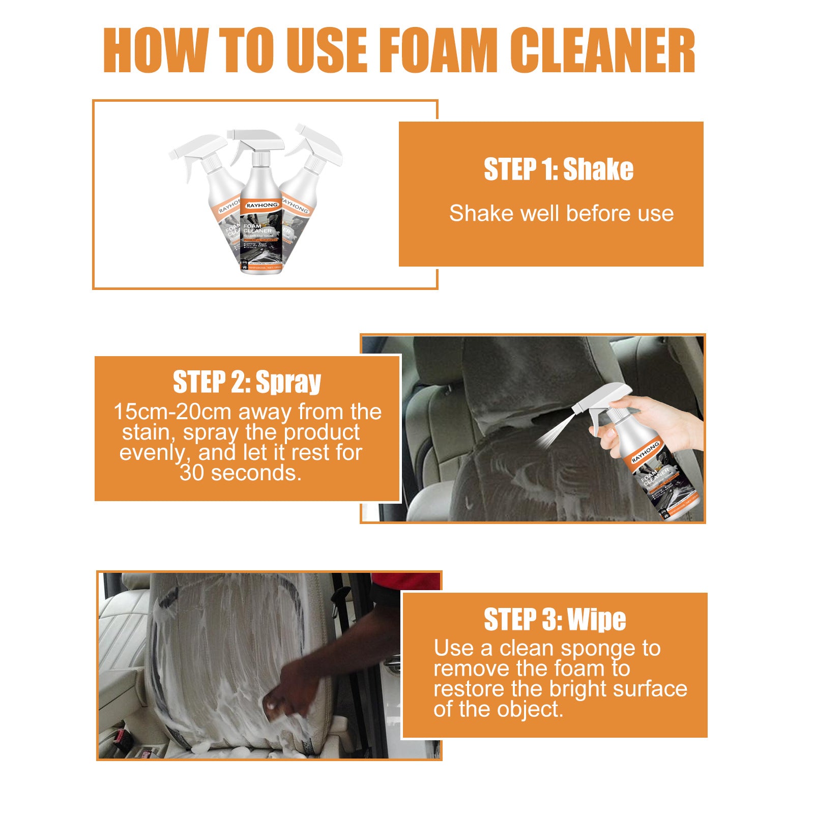 Multi-Purpose Foam Cleaner For Cars, Interior Steering Wheel Plastic Fabric Seat Stain Cleaner - Korvel