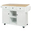 Kitchen trolley with rubber wood leaf countertop, 5-wheel kitchen island, storage cabinet and 3 dining drawers, white - Korvel