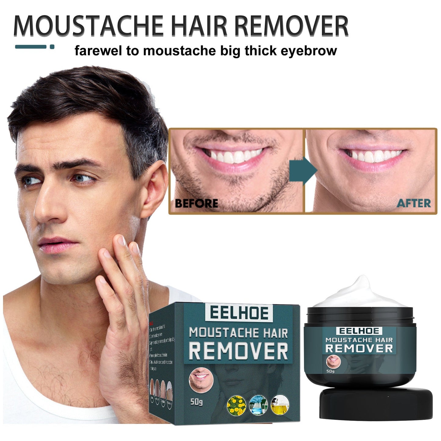 Men's Hair Removal Cream, Facial Armpit Leg Chest Hair Clean Not Damaging Skin Hair Removal Cream - Korvel