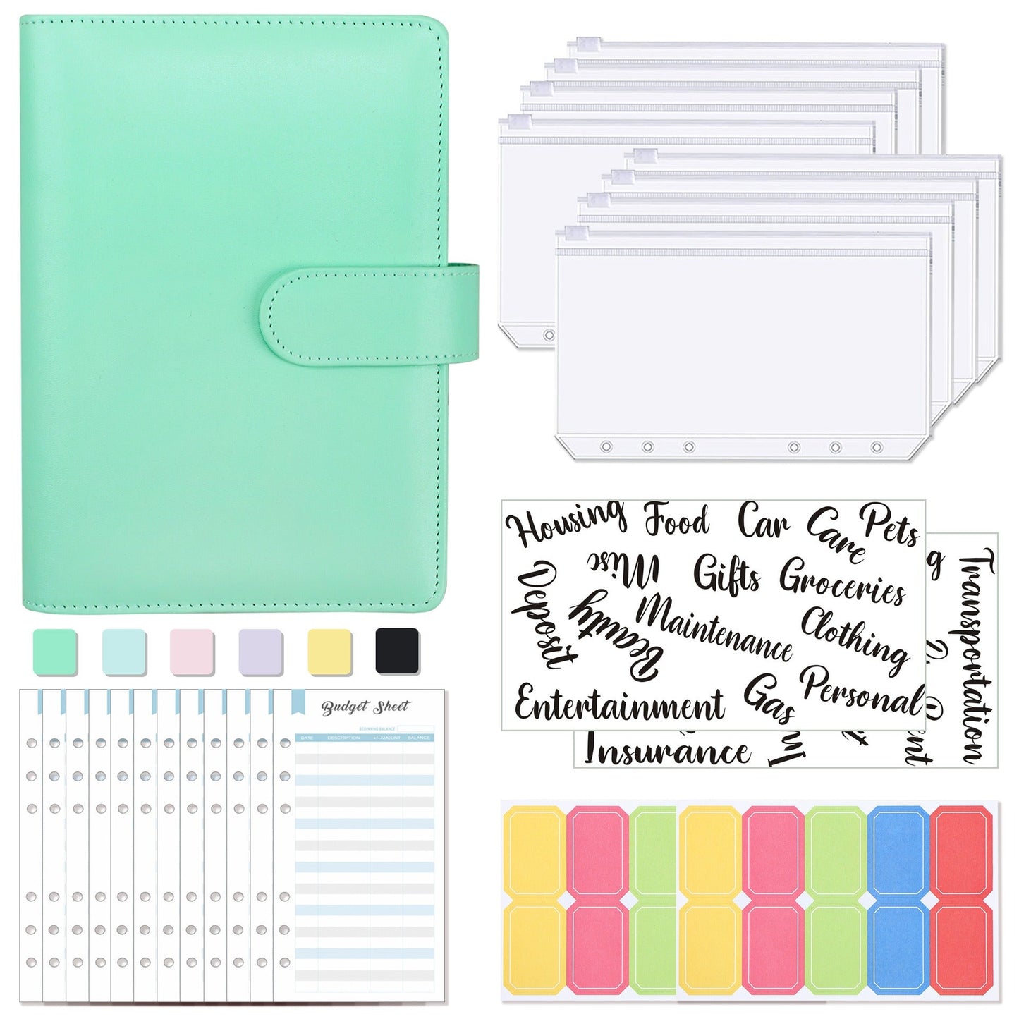 Carnet de budget à anneaux A6 - Cuir PU Macaron
