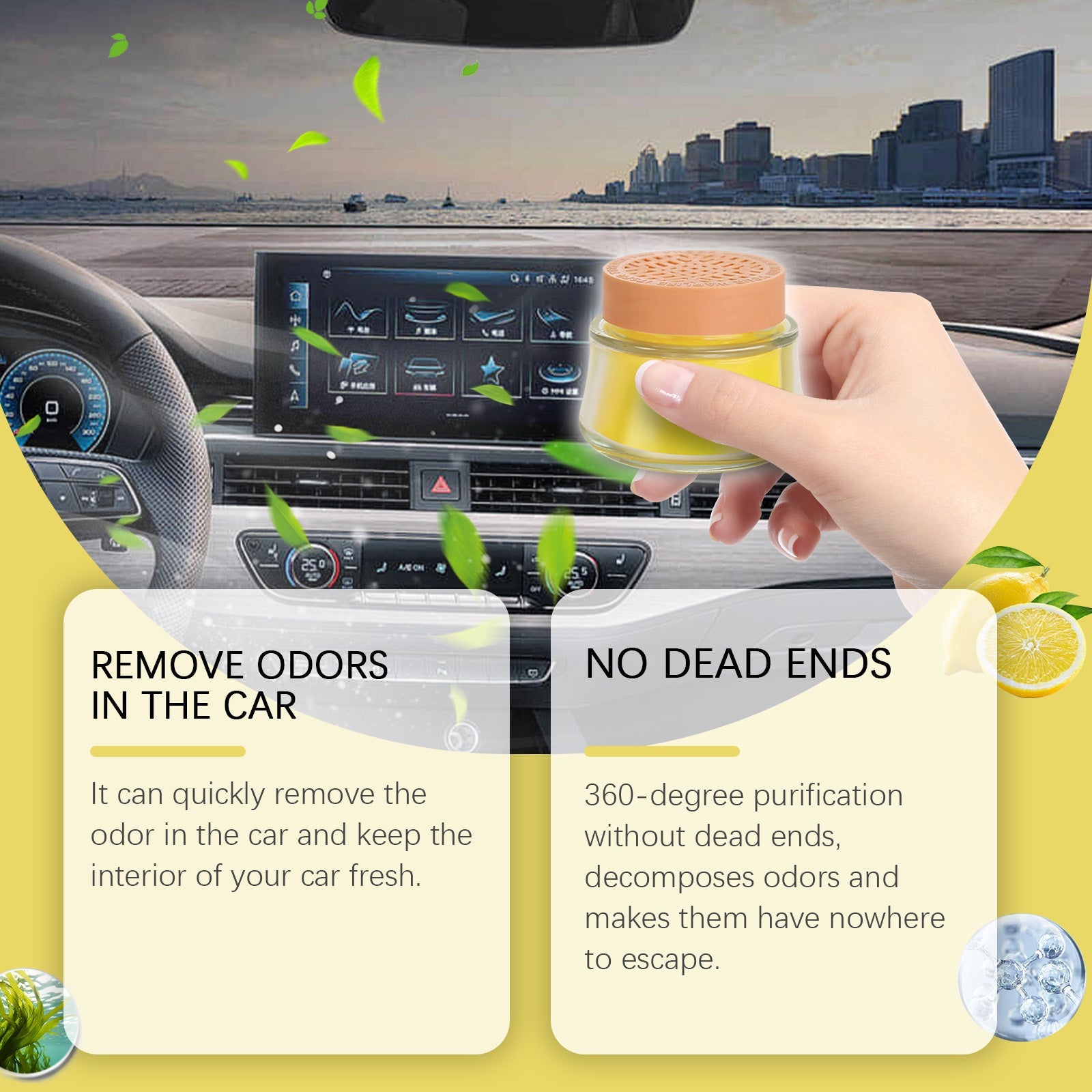 Lemon Fragrance Car Solid Balm, Car Air Fresh Light Fragrance Portable Car Balm - Korvel