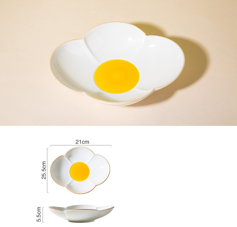 Creative Sun Egg Ceramic Bowl and Dish Set Cute Rice Bowl, Plate, Handle, Plate, Tableware, Home Breakfast Soup Plate - Korvel