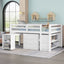 Low Study Full Loft Bed with Cabinet Shelves and Rolling Portable Desk Multiple Functions Bed- White - Korvel