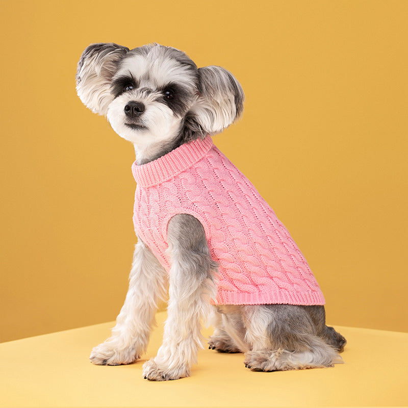 Autumn and winter pet dog cat warm solid color classic Fried Dough Twists sweater thickened turtleneck sweater - Korvel