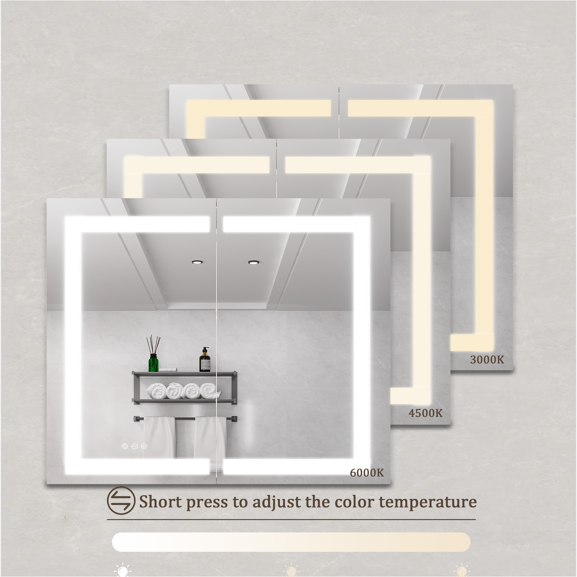 36 x 30 inch Medicine Cabinet with LED Vanity Mirror Anti-Fog  Recessed or Surface Mount Waterproof DimmableAluminum 3000K~6000K Lighted Double Door Bathroom Cabinet with Touch Switch - Korvel