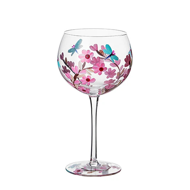 Nordic Colored Glass Wine Glasses Creative Hand-Painted Flowers Wine Glass Household Painted Goblet Crystal Champagne Drinkware - Korvel