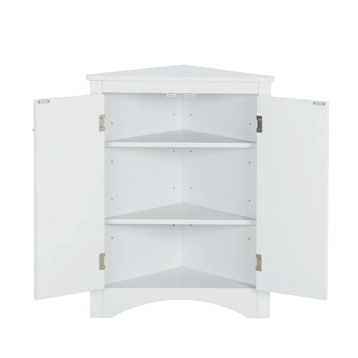 Elegante gabinete de almacenamiento triangular blanco con estantes ajustables