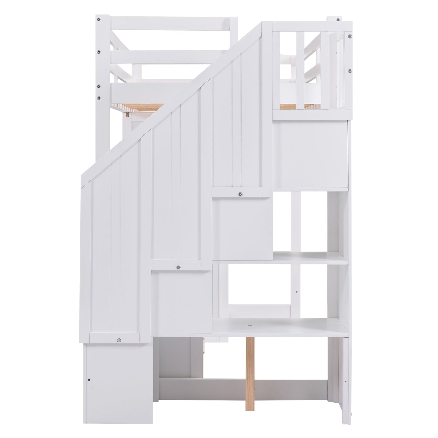 Elegant Twin Size Loft Bed with Wardrobe and Desk in White