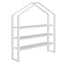 Full Size Wood House Bed with Fence and Detachable Storage Shelves, White - Korvel