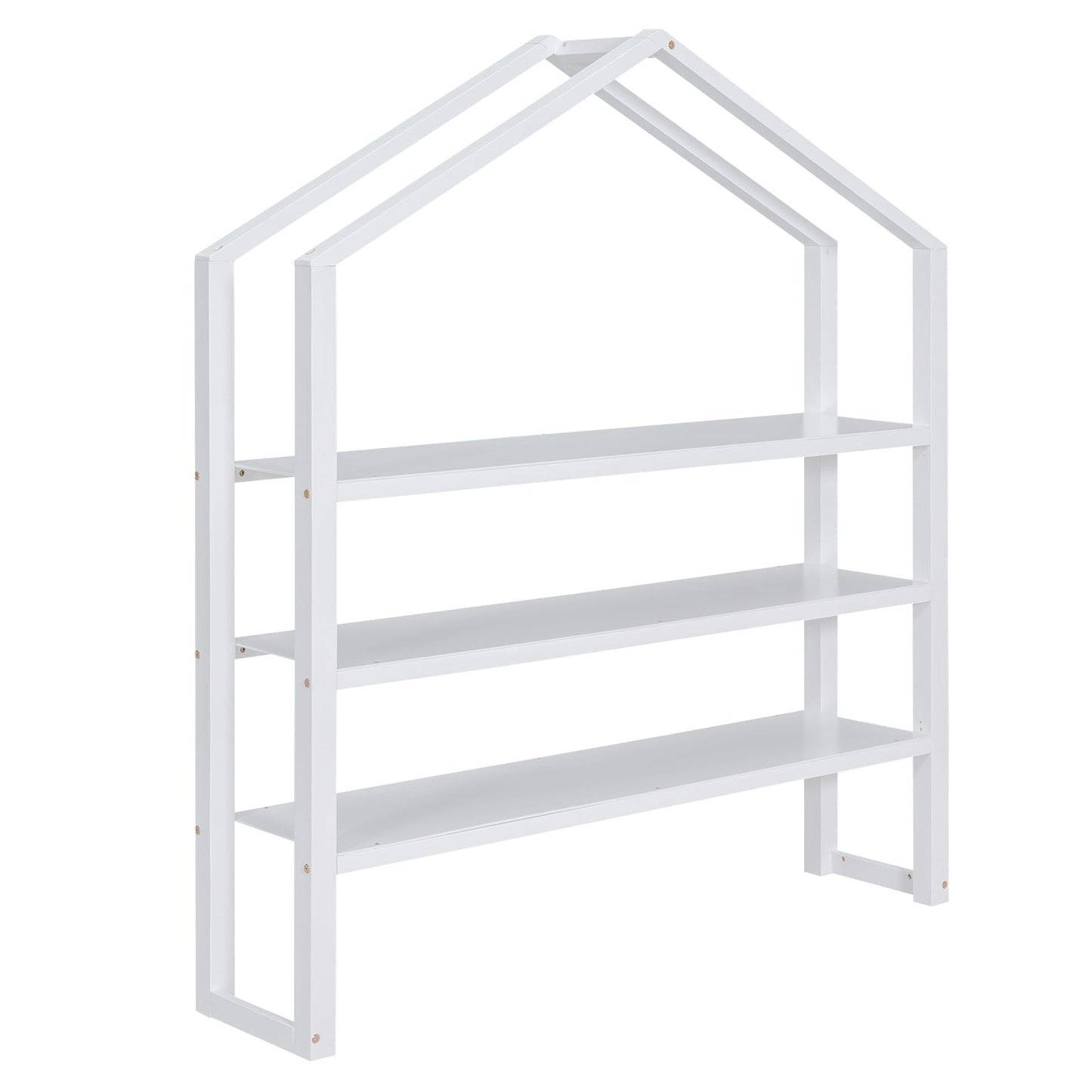 Full Size Wood House Bed with Fence and Detachable Storage Shelves, White - Korvel