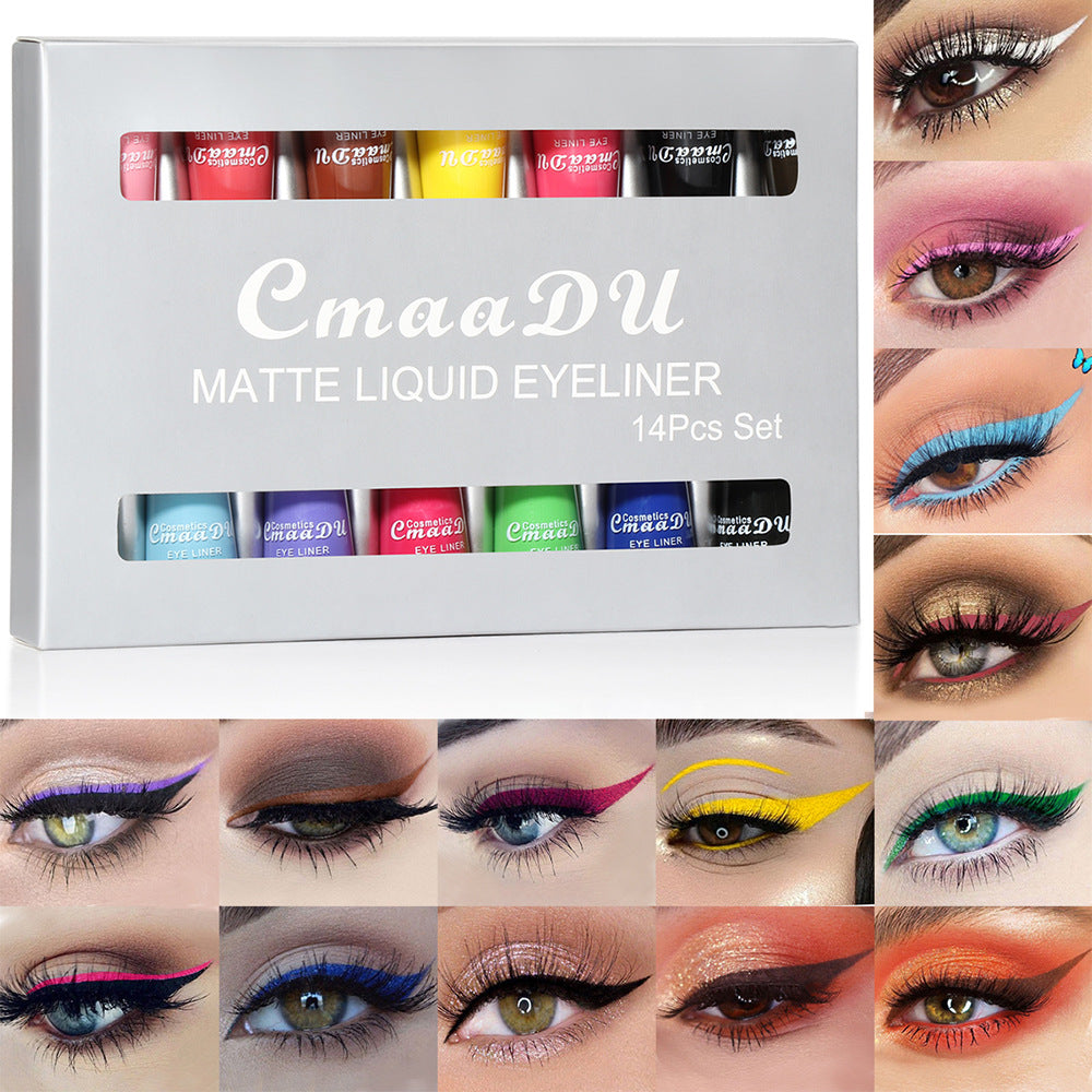 CmaaDu 14 color liquid eyeliner set matte  quick drying  long lasting  no smudge - Korvel