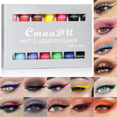 CmaaDu 14 color liquid eyeliner set matte  quick drying  long lasting  no smudge - Korvel