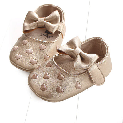Multicolor Embroidered Peach Heart Bow Baby Shoes