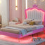 Twin Size Upholstered Bed Frame with LED Lights - Pink & White