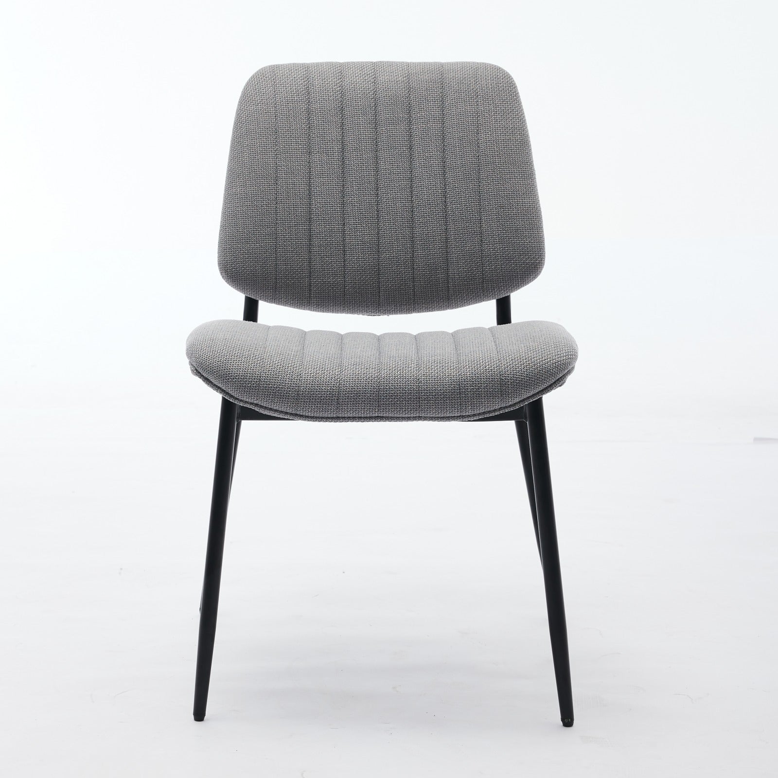 2-piece retro linen chair set with curved wooden backrest, cushioned seat, adjustable metal legs, (gray linen) - Korvel