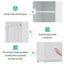 High bathroom storage cabinet with glass door, freestanding, two drawers and adjustable shelves, MDF board, painted white - Korvel