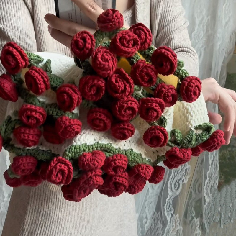 60cm New Creative Rose Bouquet Blanket (Finished), Crocheted Flower Bouquet Gift for Girlfriend - Korvel