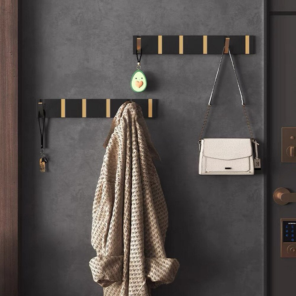 Folding Towel Hanger 2ways Installation Wall Hooks Coat Clothes Holder for Bathroom Kitchen Bedroom Hallway, Black Gold - Korvel