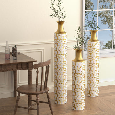 Floor standing golden large vase -32/28/24 inches decorative high vase set of 3 vintage antique worn-out vases - Korvel