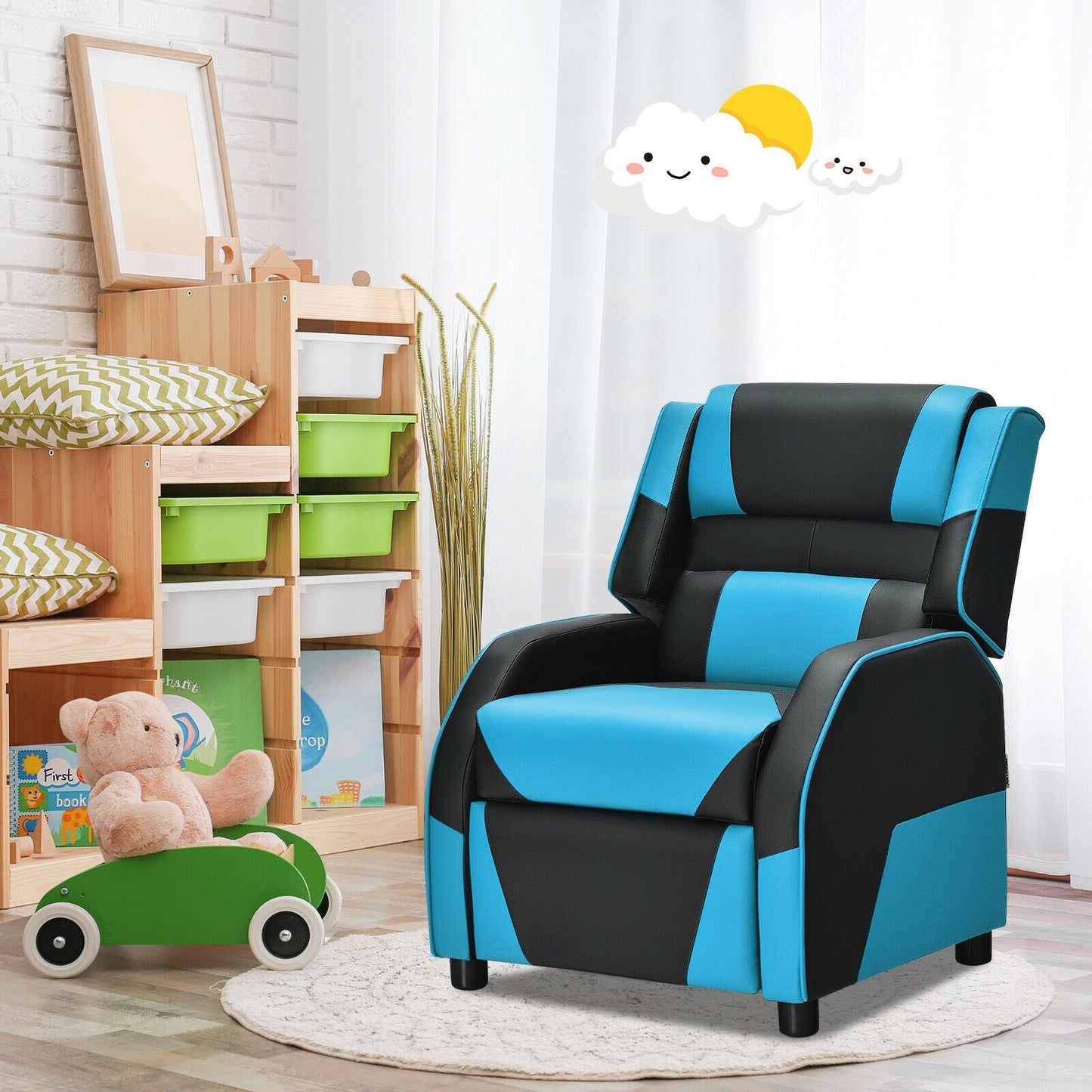 Sofá Recliner de Juego para Niños en Cuero PU - Azul