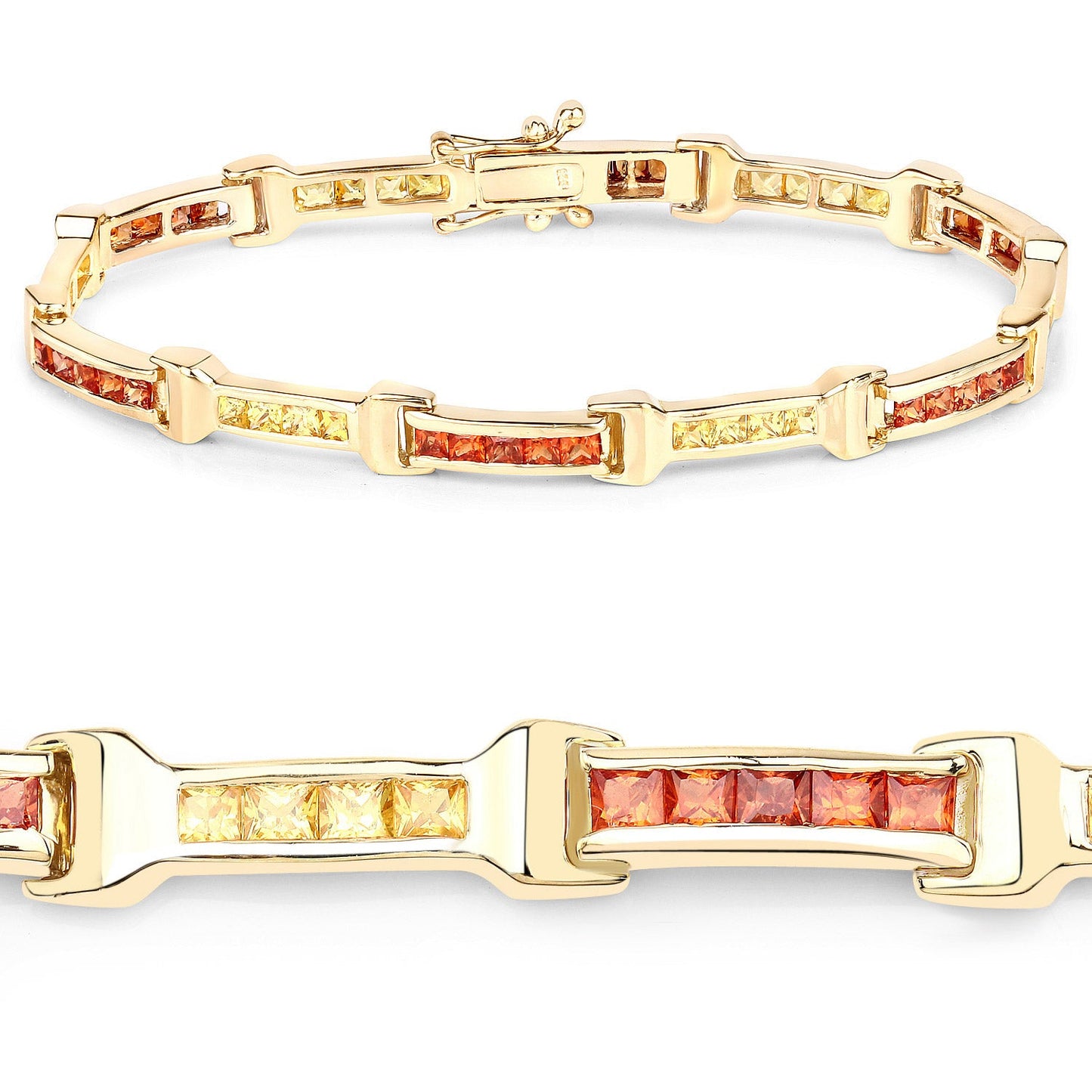 6.48 Carat Genuine Orange and Yellow Sapphire Bracelet