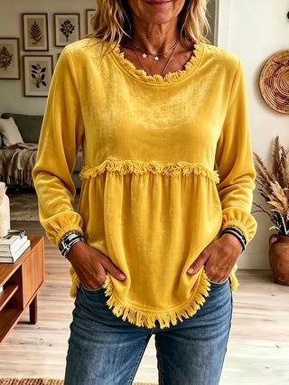 Haut Femme à Manches Amples en Dentelle et Patchwork