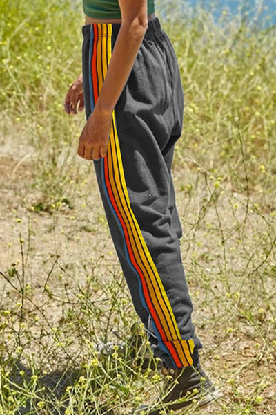 Pantalones Activos de Cintura Elástica con Rayas Contrastantes