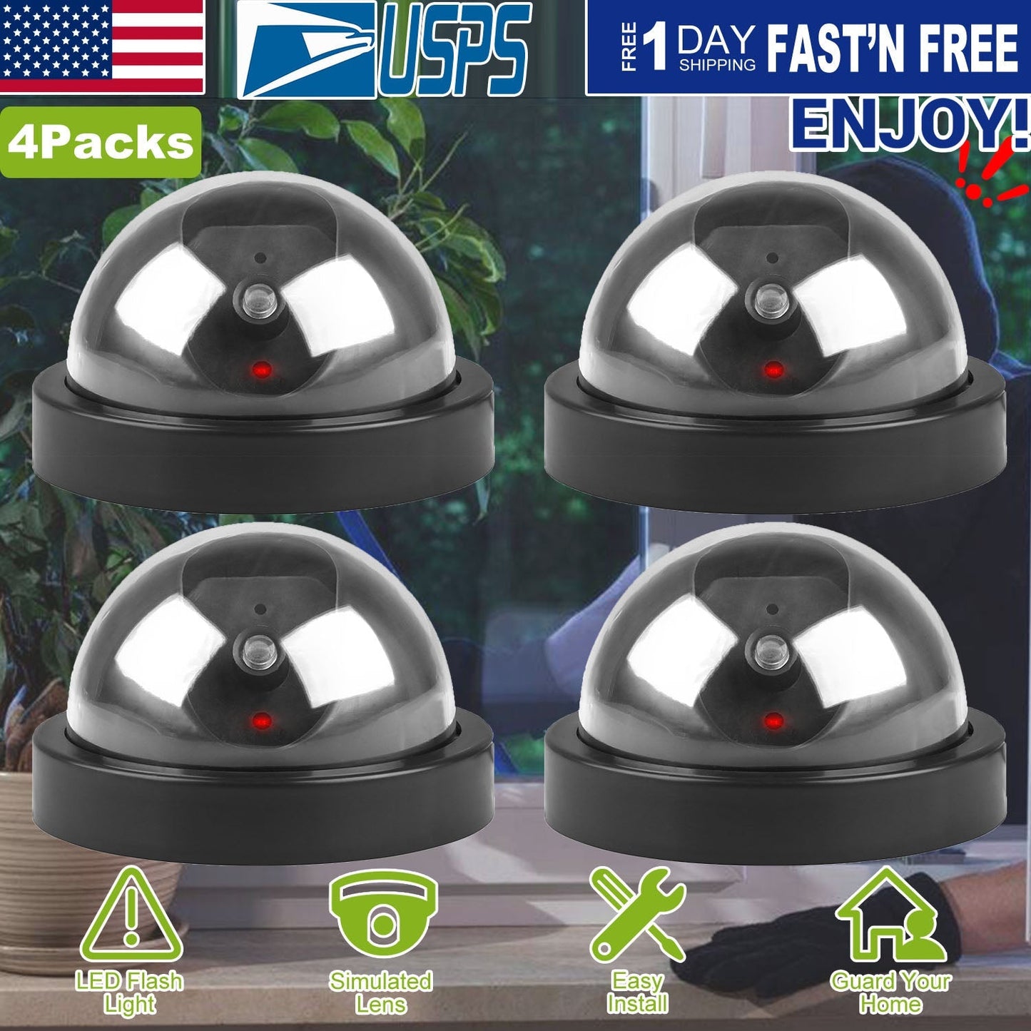 Paquete de 4 cámaras de seguridad simuladas realistas con luces LED