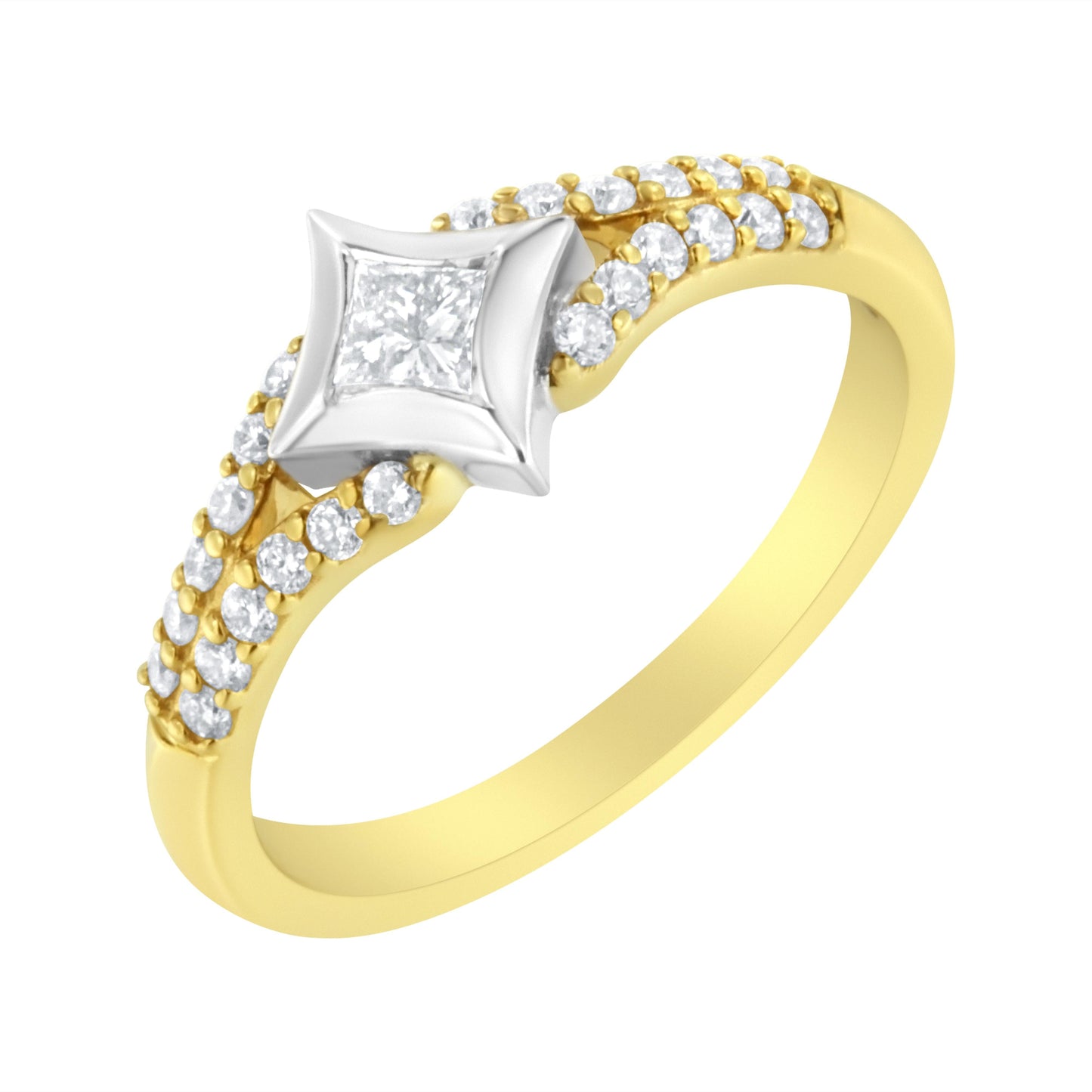 Anillo de Compromiso de Diamante en Forma de Cometa y con Banda Dividida de 10K en Dos Tonos