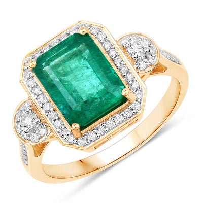 IGI Certified 2.87 Carat Zambian Emerald & Diamond 14K Gold Ring