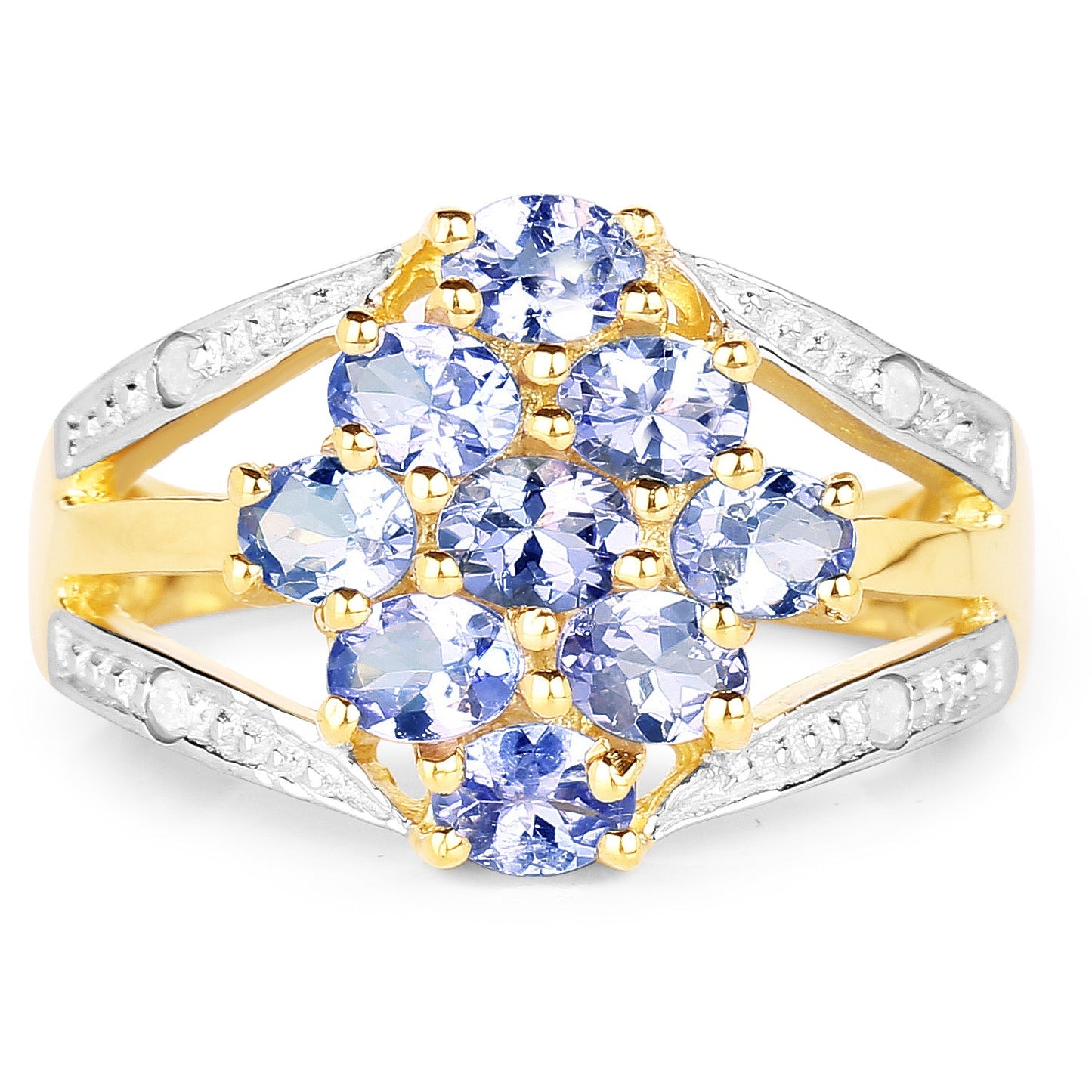 14K Yellow Gold Plated Tanzanite & White Topaz Cluster Ring