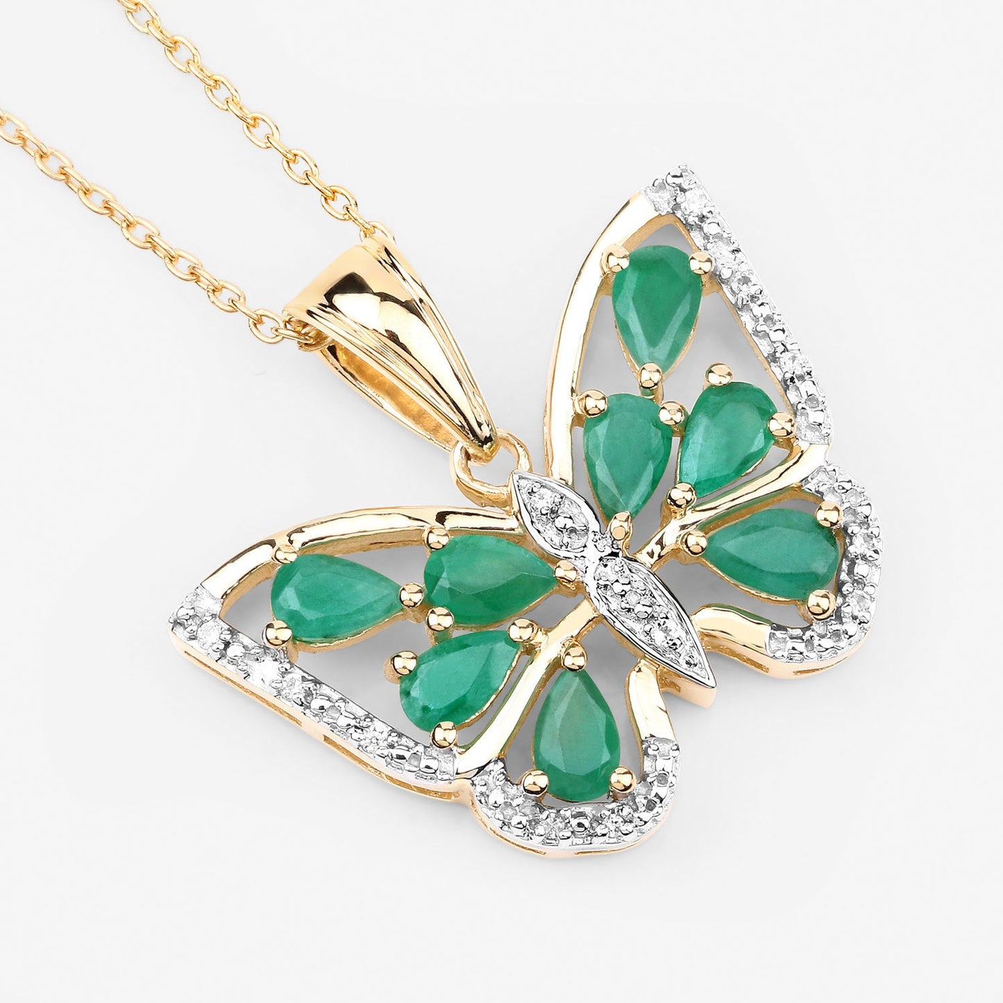 1.91 Carat Genuine Emerald and White Zircon Pendant in Sterling Silver